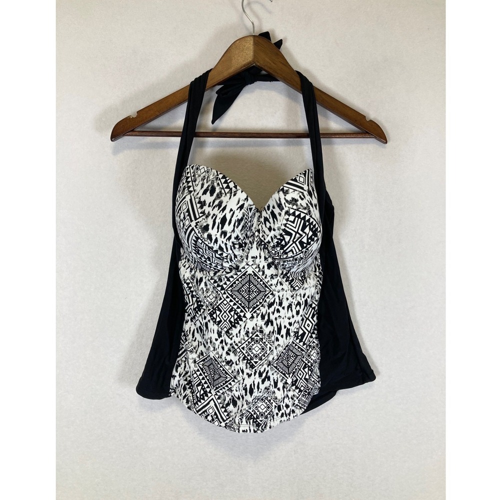 Tribal Boho Collections‎ by Catalina Womens Large Black White Animal Tankini Top